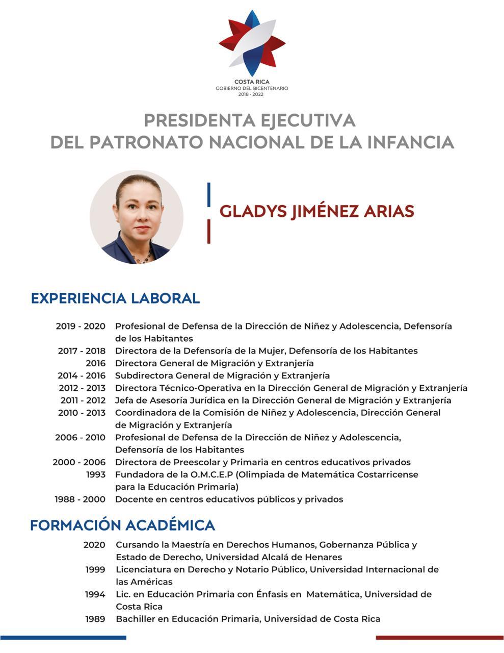Hoja de vida de Gladys Jiménez Arias