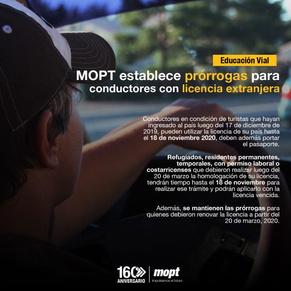 MOPT establece prórrogas para conductores con licencias extranjeras